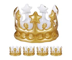 Relaxdays Coronas Cumpleaños Hinchables, Juego de 5, Accesorio Disfraz Rey, Reina o Princesa, para Fiestas, Dorada, 16 x 22.5 x 22.5 cm