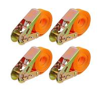 Relaxdays Correas Tensoras con Carraca, Set de 4, 4 m, 500 kg, Sujeción Carga Coche, Remolque, Cinchas Amarre, Naranja
