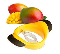 Relaxdays Cortador de mangos, Descorazonador, Mango antideslizante, Cuchilla de acero inox, Negro-amarillo