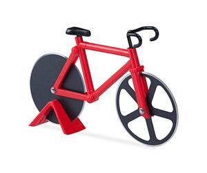 Relaxdays Cortapizzas, Cortador de Pizza Bicicleta, Cuchilla Masa Acero Inoxidable, 11,5 x 18 x 3 cm, Rojo