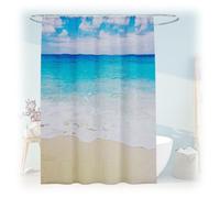 Relaxdays Cortina de ducha 180x200 con estampado beige,blanco,azul claro