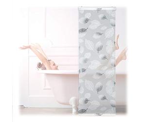 Relaxdays Cortina Enrollable Ducha Estampado de Hojas, Cortina Bañera 60x240cm, Sujeción Techo/Ventana, Blanco y Negro