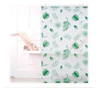 Relaxdays Cortina Enrollable Ducha Hojas, Estor Baño Repelente Agua, Sujeción Techo/Ventana, 100x240cm, Blanco/Verde