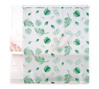 Relaxdays Cortina Enrollable Ducha Hojas, Estor Baño Repelente Agua, Sujeción Techo/Ventana, 140x240cm, Blanco/Verde