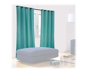 Relaxdays Cortinas, Set 2, 245x135 cm, Opacas, Oscuras, Ojales, Sobrecortinas Control de Luz Estampadas, Turquesa
