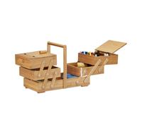 Relaxdays Caja de Costura Grande con Compartimentos, Bambú, Beige, 30 x 44 x 22 cm