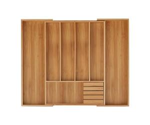 Relaxdays Cubertería Cubertero, Bambú, Extensible, Bandeja de Cubiertos, Separador cajones, 5x55x44,5 cm, marrón Natural, Tablero de Fibras