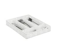 Relaxdays Cubertero, 4 Compartimentos, Organizador Cajones, Bandeja Cubiertos, Trenzado, 1 Ud., PP, 4,5x26x36 cm, Blanco