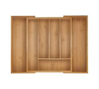 Relaxdays Cubertero, 5-7 Compartimentos, Organizador de Cubiertos Extensible, Cajón, 5 x 28-44 x 33,5 cm, Bambú, Natural, Silicona, 33,5 cm