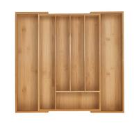 Relaxdays Cubertero, 5-7 Compartimentos, Organizador de Cubiertos Extensible, Cajón, 5 x 30,5-50 x 47 cm, Bambú, Natural