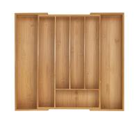 Relaxdays Cubertero, 5-7 Compartimentos, Organizador de Cubiertos Extensible, Cajón, 5 x 31-50 x 45 cm, Bambú, Natural, Silicona, 45 cm