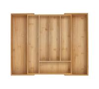 Relaxdays Cubertero, 5-7 Compartimentos, Organizador de Cubiertos Extensible, Cajón, 5x32,5-53,5x43 cm, Bambú, Natural, Silicona, 43 cm