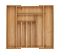 Relaxdays Cubertero, 7-9 Compartimentos, Organizador de Cubiertos Extensible, Cajón, 5 x 30,5-50 x 47 cm, Bambú, Natural