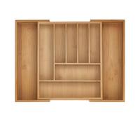 Relaxdays Cubertero, 7-9 Compartimentos, Organizador de Cubiertos Extensible, Cajón, 5x28-44,5x33,5 cm, Bambú, Natural, Silicona, 33,5 cm