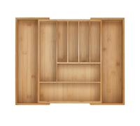 Relaxdays Cubertero, 7-9 Compartimentos, Organizador de Cubiertos Extensible, Cajón, 5x29,5-47,5x38 cm, Bambú, Natural