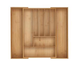 Relaxdays Cubertero, 7-9 Compartimentos, Organizador de Cubiertos Extensible, Cajón, 6 x 34-56 x 50 cm, Bambú, Natural