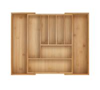 Relaxdays Cubertero, 7-9 Compartimentos, Organizador de Cubiertos Extensible, Cajón, 5x29,5-47,5x38 cm, Bambú, Natural