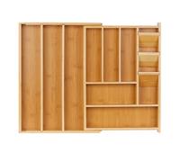 Relaxdays Cubertero, Organizador Cubiertos Extensible, 8-11 Compartimentos, 5,5x32-54x42 cm, Cajón, Bambú y MDF, Natural