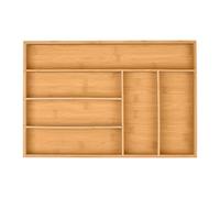 Relaxdays Cubertero Cajón Bambú 6 Divisiones, Organizador Cubiertos y Utensilios Madera, 5x44,5x30cm, Marrón Natural