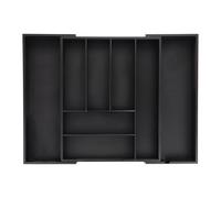 Relaxdays Cubertero Bambú Cajón Extensible, Portacubiertos 6-8 Espacios, Soporte Cuchillos, 6,5x35-58x43,5cm, Negro, 6.5 x 35 x 43.5 cm