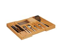 relaxdays 10027482 Cubertero Bambú Extensible, 2 Bloques Cuchillos, Organizador Cubiertos para Cajón, 5 x 56 x 43 cm, Marrón, Tablero de Fibras