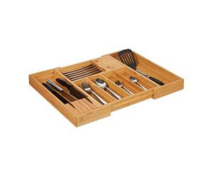 Relaxdays Cubertero Bambú Extensible, 2 Bloques Cuchillos, Organizador Cubiertos para Cajón, 5 x 56 x 43 cm, Marrón