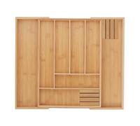 Relaxdays Cubertero Bambú Extensible Cajón, Bandeja Cubiertos 6-8 Espacios 2 Soportes Cuchillos, 5x32x43cm, Natural, Tablero de Fibras