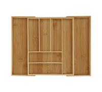 Relaxdays Cubertero, Bambú, Extensible, Separador, Bandeja Cubiertos para cajón, 6,5x57,5x43 cm, marrón Natural, Tablero de Fibras