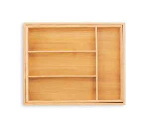 Relaxdays Cubertero Cajón 4-6 Compartimentos, Bandeja Cubertería Bambú, Portacubiertos 5 x 29-47,5 x 35,5 cm, Natural