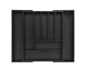Relaxdays Cubertero Cajón 7-9 Compartimentos, Bandeja Portacubiertos Ancho Ajustable, Bambú, 5x33,5-49,5x44,5cm, Negro
