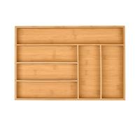 Relaxdays Cubertero Cajón Bambú 6 Divisiones, Organizador Cubiertos y Utensilios Madera, 5x44,5x30cm, Marrón Natural
