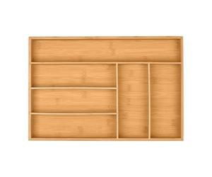 Relaxdays Cubertero Cajón Bambú 6 Divisiones, Organizador Cubiertos y Utensilios Madera, 5x44,5x30cm, Marrón Natural