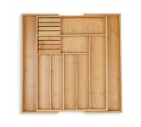 Relaxdays Cubertero Cajón Extensible 9 Compartimentos Bambú, Caja Cubiertos y Cuchillos Cocina, 5,5x45x44,5cm, Natural, Tablero de Fibras