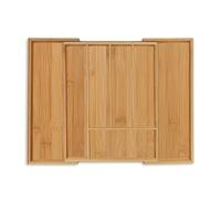 Relaxdays Cubertero Cajón Bambú, Organizador Cubiertos Extensible, Separador 5 a 7 Espacios, 5x28,5x35,5 cm, Natural, Acero