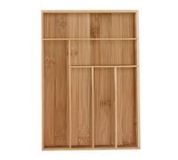 Relaxdays Cubertero Cajón Bambú, Organizador Cubiertos Madera, 6 Espacios, Separador Cajones, 5 x 30,5 x 43 cm, Natural