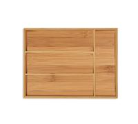 Relaxdays Cubertero Cajón Bambú, Organizador Cubiertos Madera, Pequeño, 4 Compartimentos, 5x26x35,5 cm, Marrón Natural