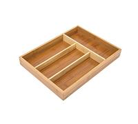 Relaxdays Cubertero Cajón de Bambú, 4x25x34 cm, 4 Compartimentos, Organizador Cubiertos Cocina, Bandeja, Madera, Marrón, 25 x 34 x 4 cm