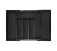 Relaxdays Cubertero Cajón Extensible, 5 a 7 Compartimentos, Organizador Cubiertos y Utensilios, Bambú y MDF, Negro, 5 x 29,5 x 33,5 cm