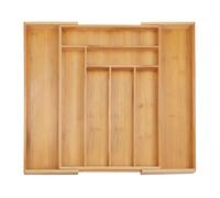 Relaxdays Cubertero Cajón Extensible, Bandeja Cubiertos 8 Compartimentos, Clasificador Bambú, 5x32,5-52x45,5cm, Natural