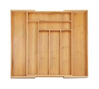 Relaxdays Cubertero Cajón Extensible, Bandeja Cubiertos 8 Compartimentos, Clasificador Bambú, 5x32,5-52x45,5cm, Natural