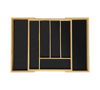 Relaxdays Cubertero Cajón Extensible, Organizador Cubiertos y Utensilios 5-7 Compartimentos, Bambú/MDF, Natural/Negro