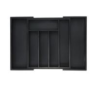 Relaxdays Cubertero Cajón Extensible, 5 a 7 Compartimentos, Organizador Cubiertos y Utensilios, Bambú y MDF, Negro, 5 x 29,5 x 33,5 cm