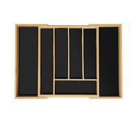 Relaxdays Cubertero Cajón Extensible, Organizador Cubiertos y Utensilios 5-7 Compartimentos, Bambú/MDF, Natural/Negro