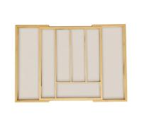 Relaxdays Cubertero Cajón Extensible, Organizador Cubiertos y Utensilios 5-7 Compartimentos, Bambú/MDF, Natural/Blanco