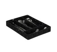 Relaxdays Cubertero, 4 Compartimentos, Organizador Cajones, Bandeja Cubiertos, Trenzado, 1 Ud, PP, 4,5x26x36 cm, Negro, Plástico
