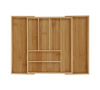 Relaxdays Cubertero, Bambú, Extensible, Separador cajones, Bandeja cubiertos para cajón, 6,5x57,5x43 cm, marrón natural