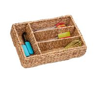 Relaxdays Cubertero Cajón, 4 Compartimentos, Organizador Cubiertos, Clasificador Jacinto de Agua, 10,5x42x29cm, Natural