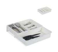 Relaxdays Pull-out Cutlery Tray Cubertero Extensible, 7 Compartimentos, Organizador de Cubiertos Cajón, PP, 1 Ud, 6x23,5x31,5 cm, Blanco, Plástico