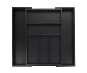Relaxdays Cubertero Extensible Cajón, Organizador 5-7 Compartimentos Bambú, Separador Cubiertos, 5x30,5-49x46 cm, Negro
