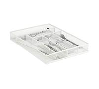 Relaxdays Cubertero Metálico Cajón, Organizador Cajones y Cubiertos, 6 Compartimentos, Rejilla, 5,5 x 29 x 41 cm, Blanco